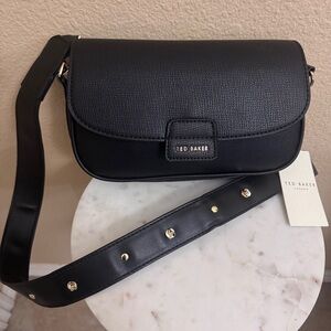 NWT  TED BAKER Rory Black Rose 🌹 Gold studs Crossbody Bag Classic Faux Leather